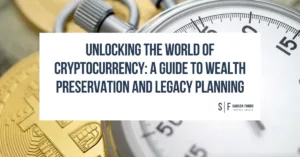 A close-up of a stopwatch and gold Bitcoin coins, symbolizing the intersection of time, wealth preservation, and cryptocurrency legacy planning